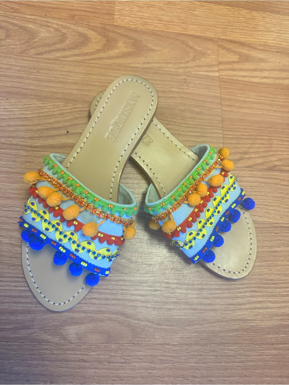 Mystique Boutique Multicolor Pom-Pom Slide Sandals